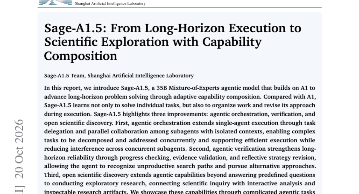 Sage-A1.5: From Long-Horizon Execution to Scientific Exploration with Capability Composition
