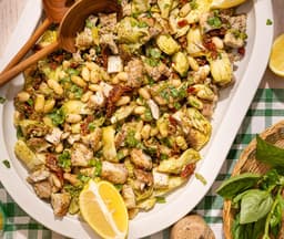 pesto, sun-dried tomato, and chicken bean salad