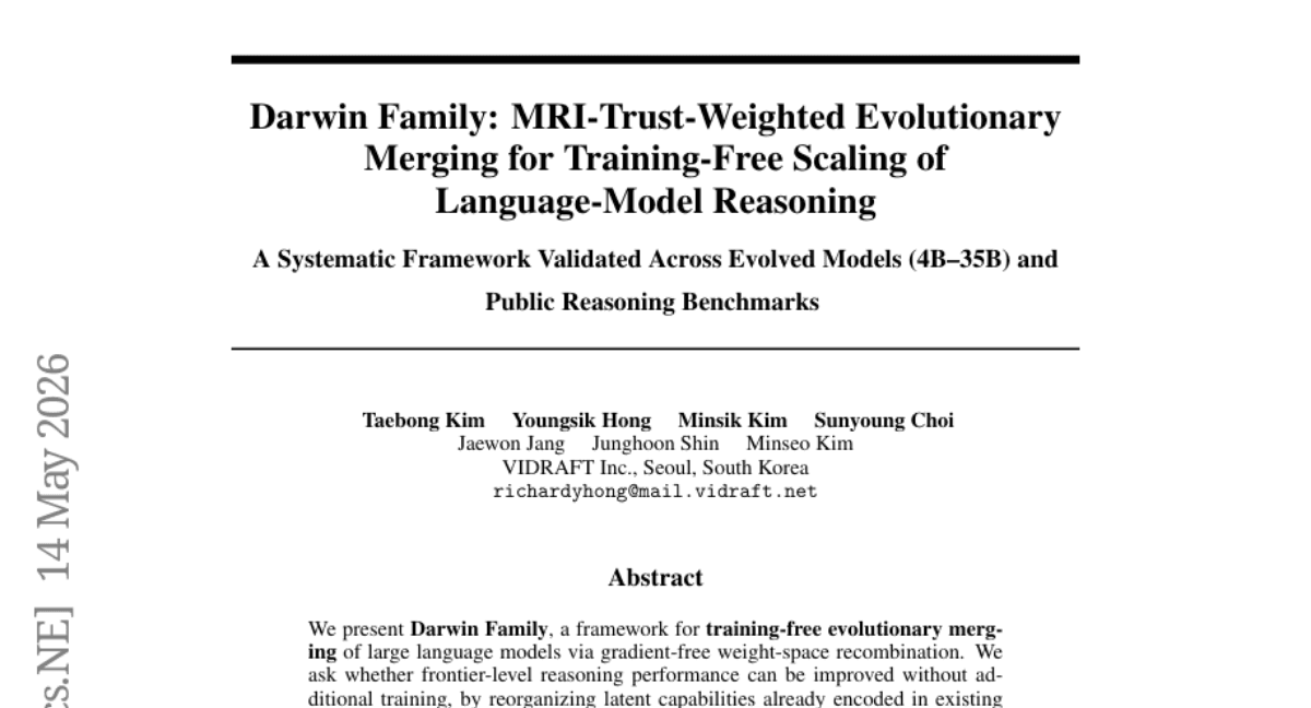 Darwin Family: MRI-Trust-Weighted Evolutionary Merging for Training-Free Scaling of Language-Model Reasoning