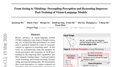 From Seeing to Thinking: Decoupling Perception and Reasoning Improves Post-Training of Vision-Language Models