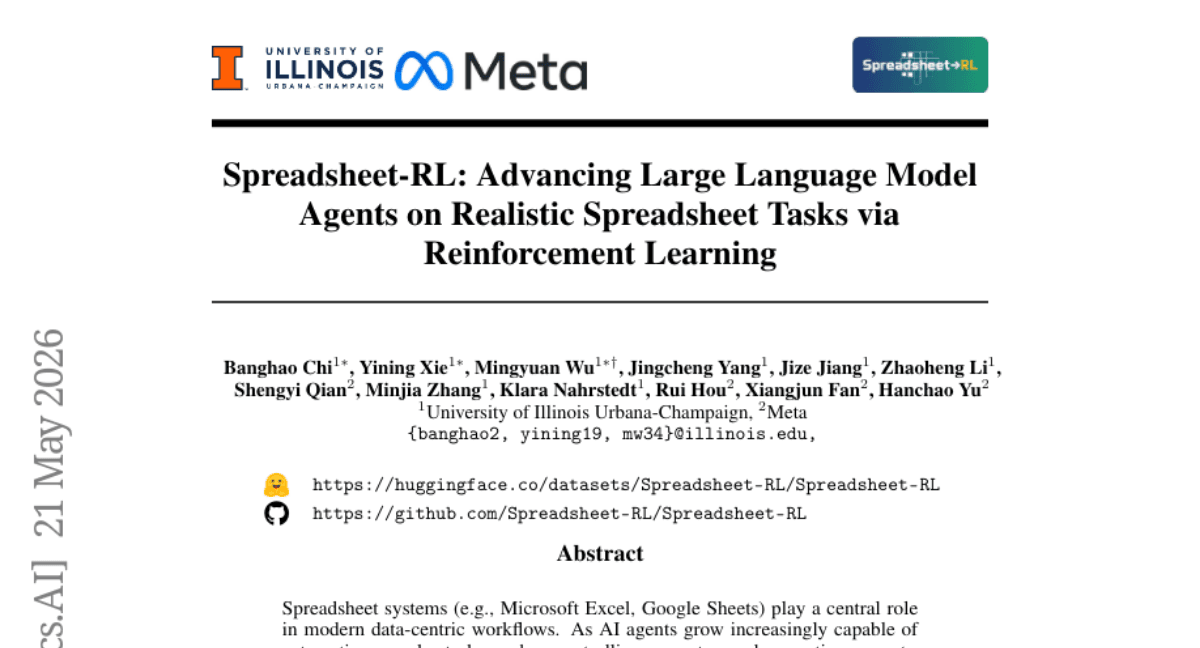 Spreadsheet-RL: Advancing Large Language Model Agents on Realistic Spreadsheet Tasks via Reinforcement Learning