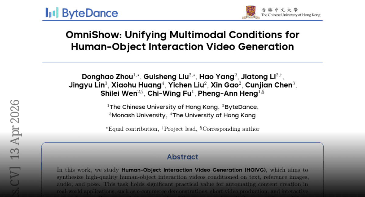 Paper page - OmniShow: Unifying Multimodal Conditions for Human-Object Interaction Video Generation