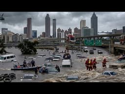 Chaos in Georgia USA! Heavy flooding is disrupting traffic in Atlanta! Driver trapped on top of car!