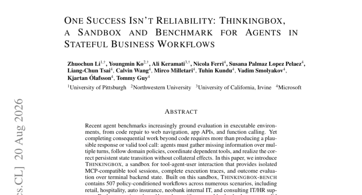 One Success Isn't Reliability: Thinkingbox, a Sandbox and Benchmark for Agents in Stateful Business Workflows