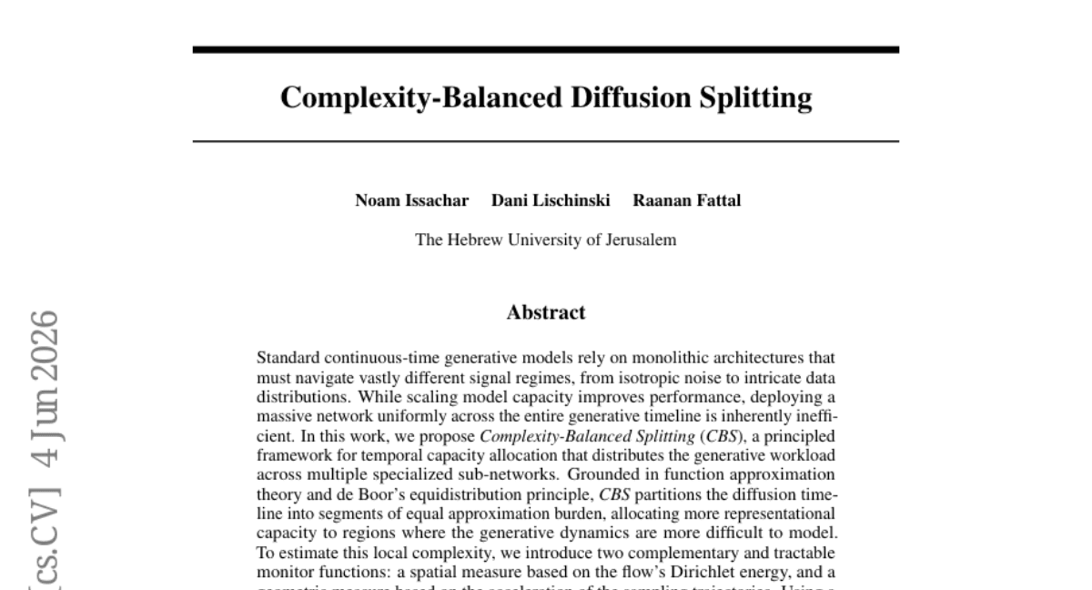 Complexity-Balanced Diffusion Splitting