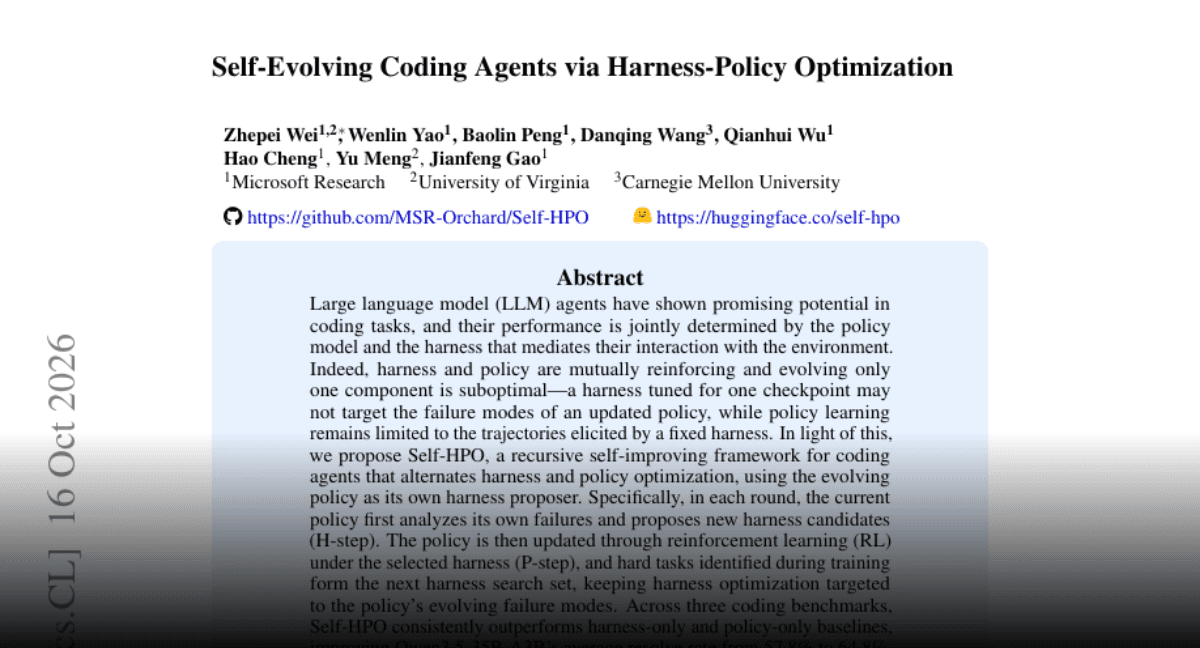 Paper page - Self-Evolving Coding Agents via Harness-Policy Optimization