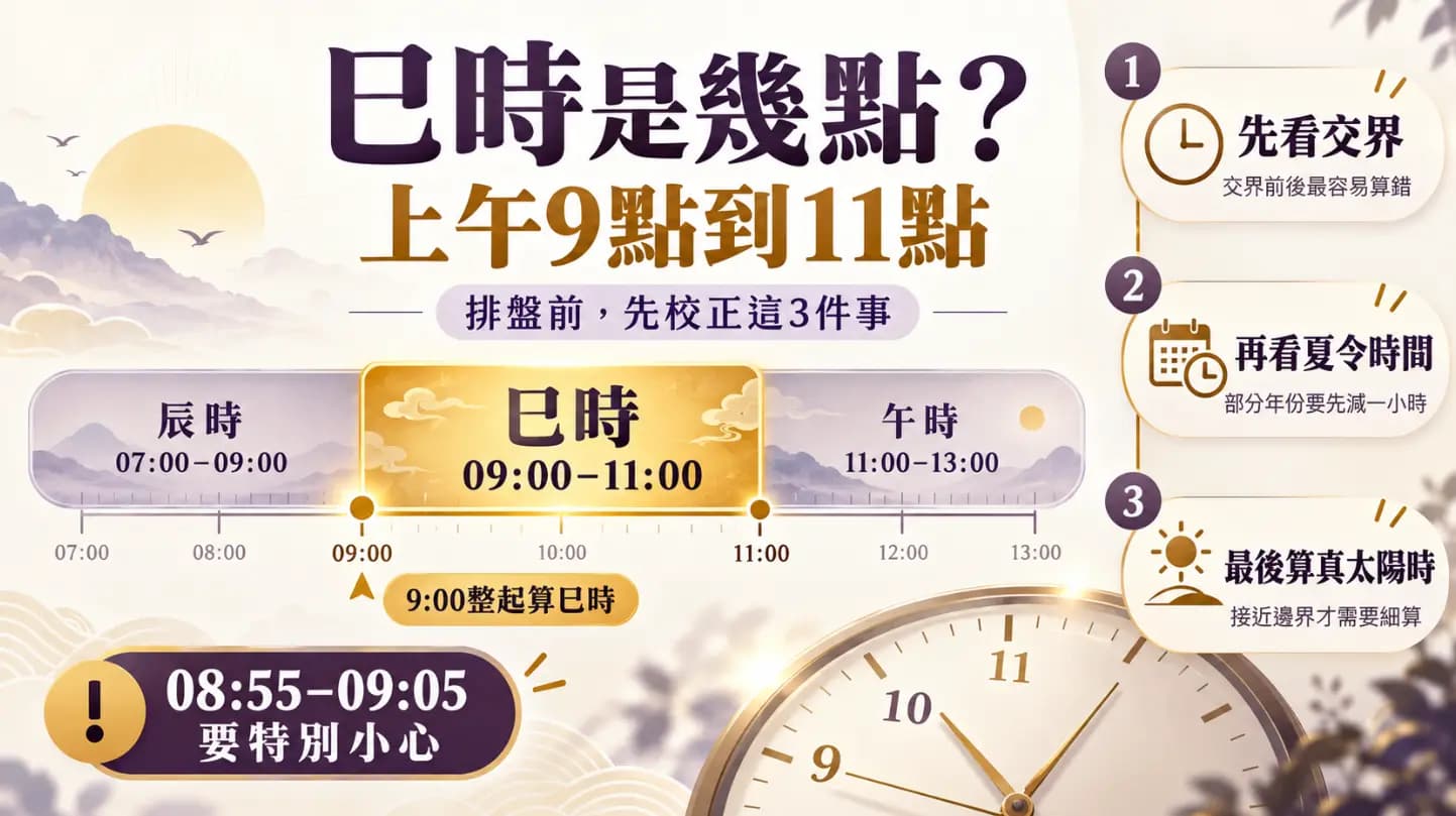 巳時是幾點到幾點？9點出生別急著排盤，3招校正防算錯 - 易算數