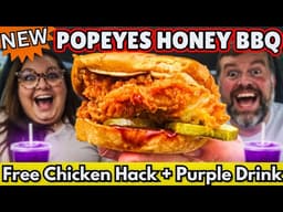 Popeyes NEW Honey BBQ Chicken Sandwich Review + Purple Lemonade & FREE Tenders HACK! 🍔🔥 
