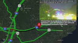 Traffic Impact Alert: All lanes reopen after fatal crash on I-10 near the Mississippi/Louisiana state line