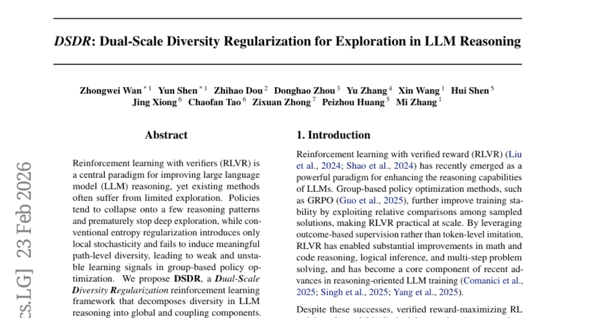 DSDR: Dual-Scale Diversity Regularization for Exploration in LLM Reasoning