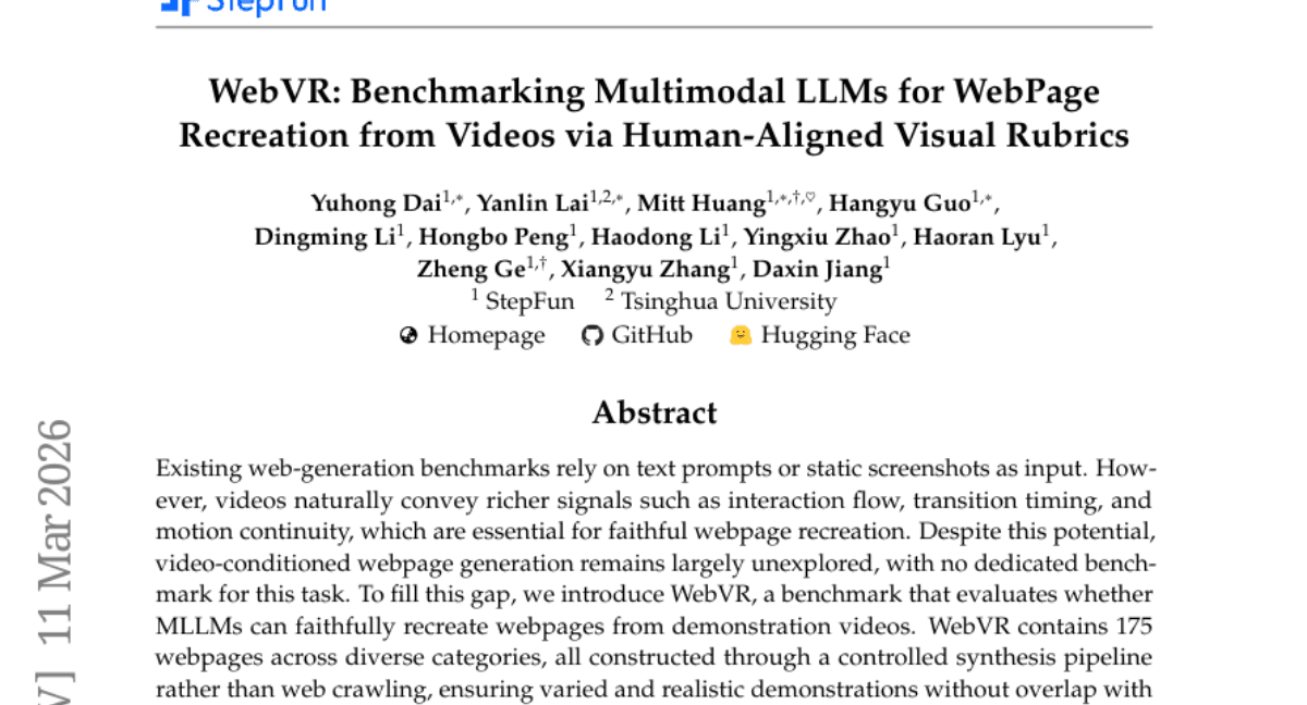 WebVR: Benchmarking Multimodal LLMs for WebPage Recreation from Videos via Human-Aligned Visual Rubrics