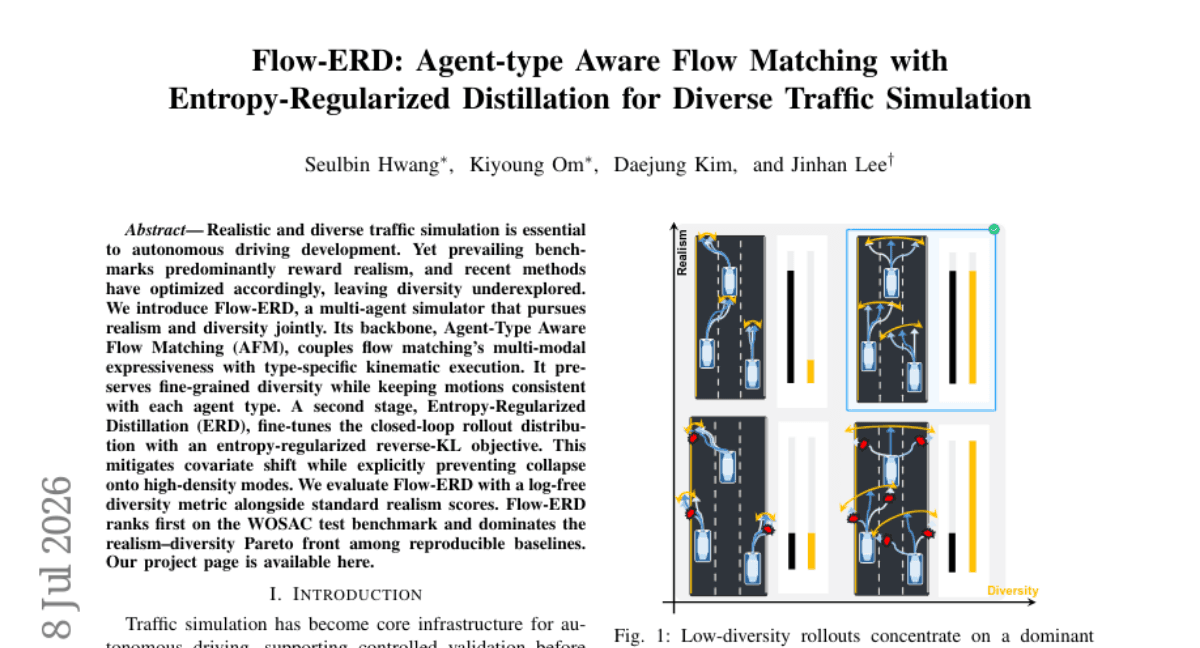 Flow-ERD: Agent-type Aware Flow Matching with Entropy-Regularized Distillation for Diverse Traffic Simulation