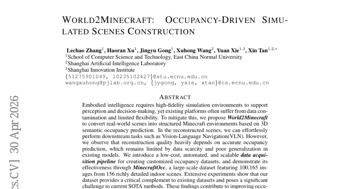 World2Minecraft: Occupancy-Driven Simulated Scenes Construction