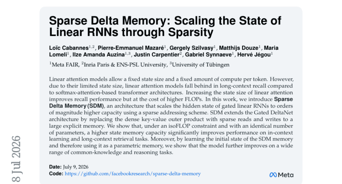 Sparse Delta Memory: Scaling the State of Linear RNNs through Sparsity