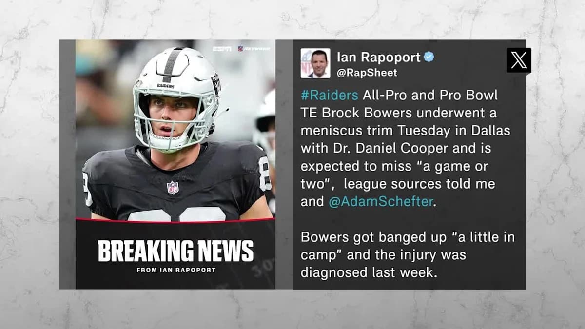 TE Brock Bowers (meniscus) is OUT for week 1 'The NFL Report'