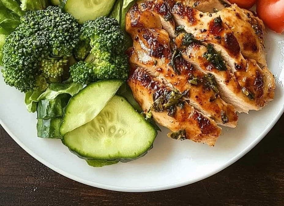 Low Carb Grilled Chicken with Beet Broccoli and Cucumber Salad