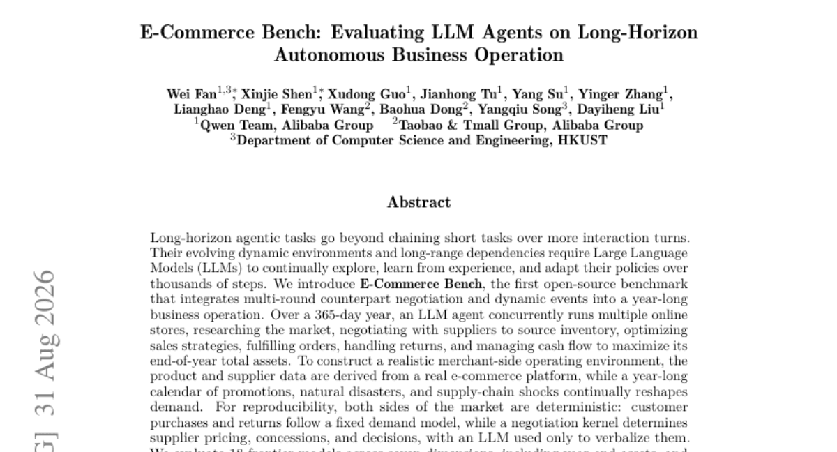 E-Commerce Bench: Evaluating LLM Agents on Long-Horizon Autonomous Business Operation