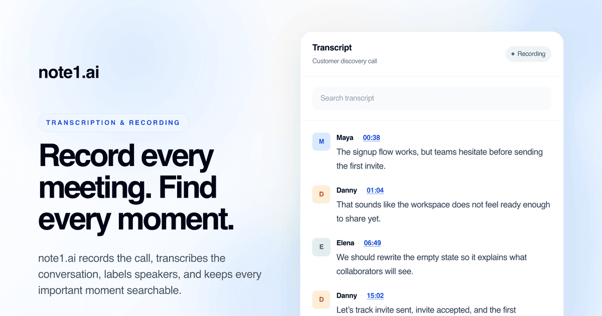 note1 Desktop App for Mac — Botless AI Meeting Notes