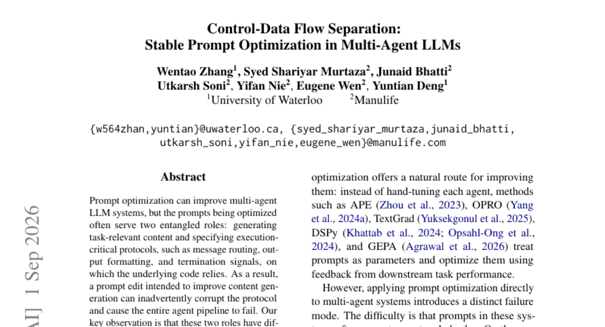 Control-Data Flow Separation: Stable Prompt Optimization in Multi-Agent LLMs