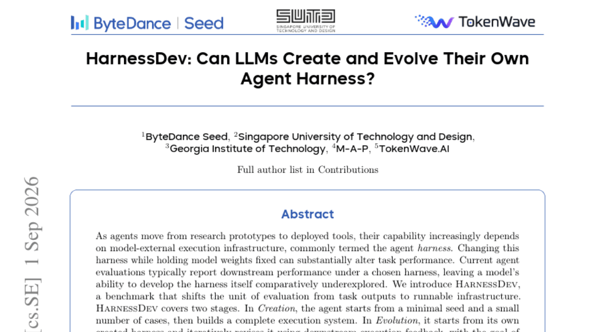 HarnessDev: Can LLMs Create and Evolve Their Own Agent Harness?